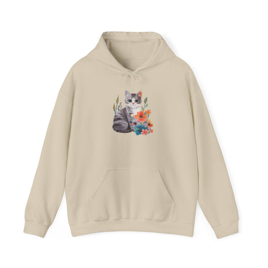 Flower With Grey Cat Hoodie | Cat Hoodie | Hoodie | Furry Novation