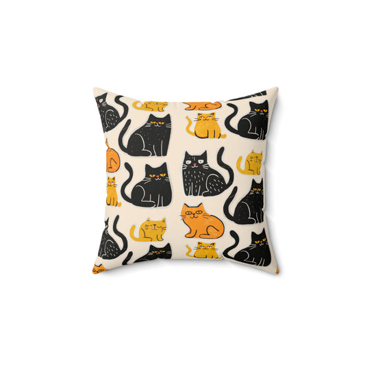 Cute Cat Pillow | Spun Polyester Square Pillow | Sand | Furry Novation