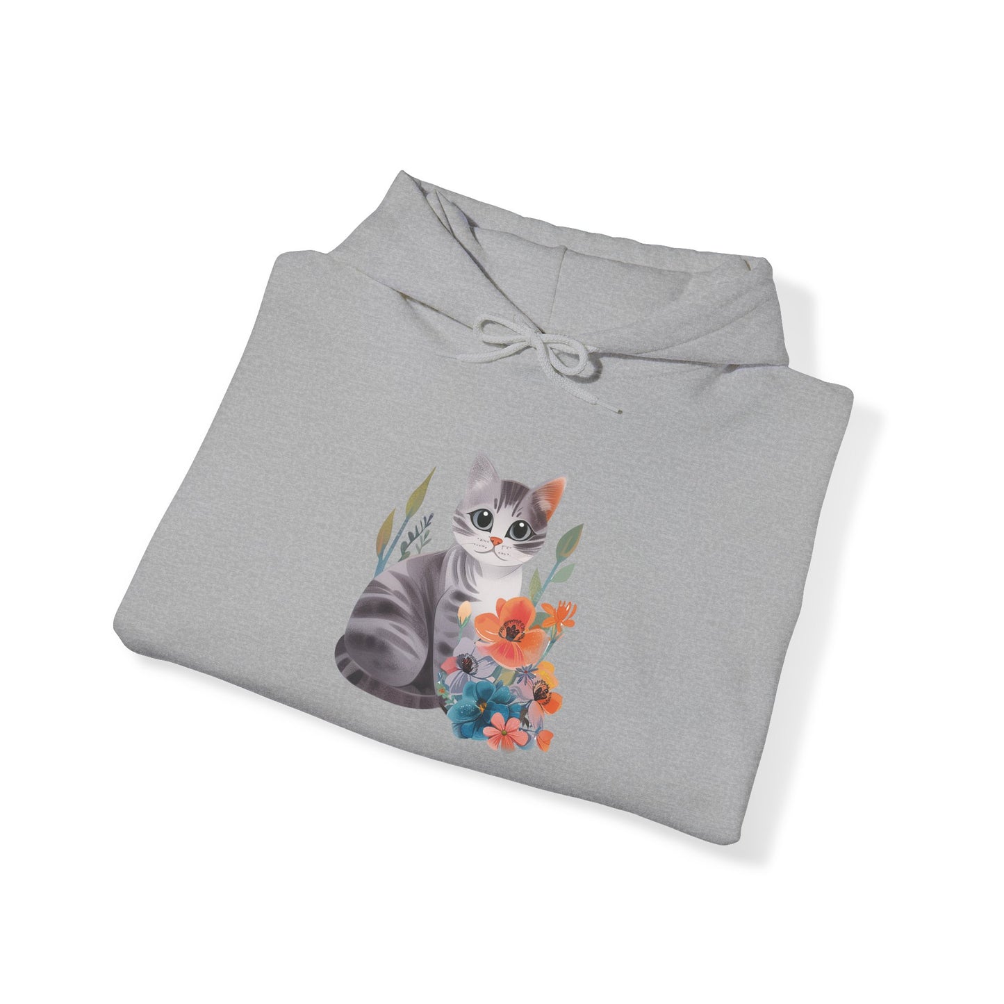 Flower With Grey Cat Hoodie | Cat Hoodie | Hoodie | Furry Novation