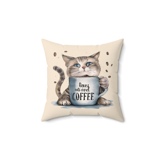 Cat Graphic Pillow | Spun Polyester Square Pillow | Sand | Furry Novation