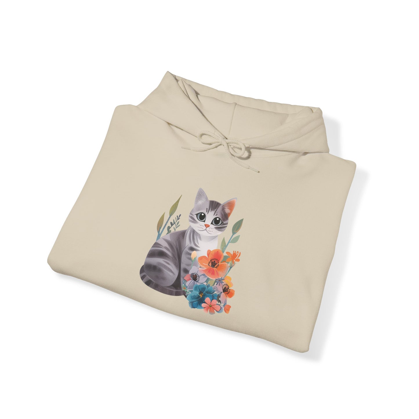 Flower With Grey Cat Hoodie | Cat Hoodie | Hoodie | Furry Novation