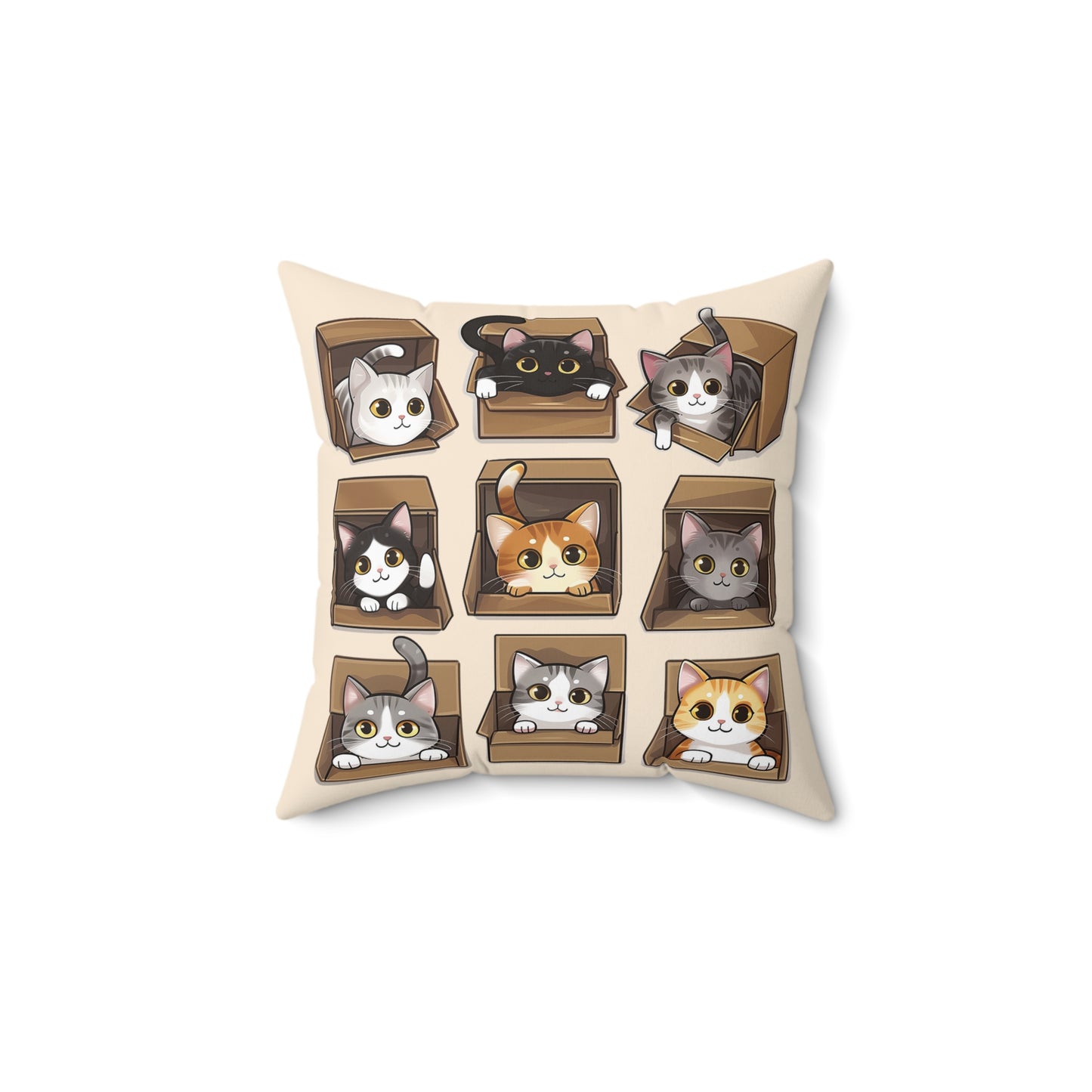 Cat in Boxes Pillow | Spun Polyester Square Pillow | Sand | Furry Novation