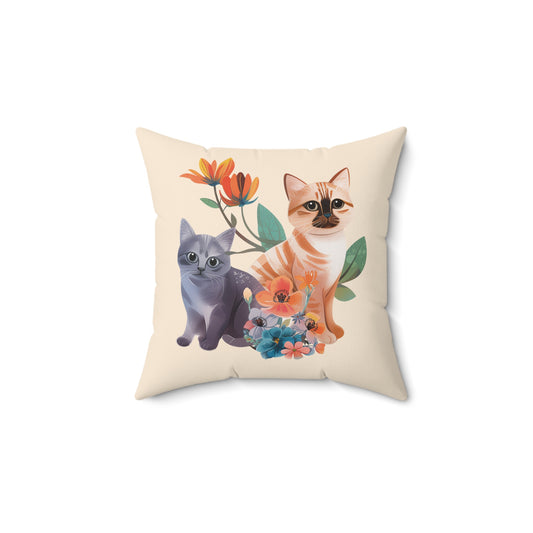 Cat Graphic Pillow | Spun Polyester Square Pillow | Sand | Furry Novation