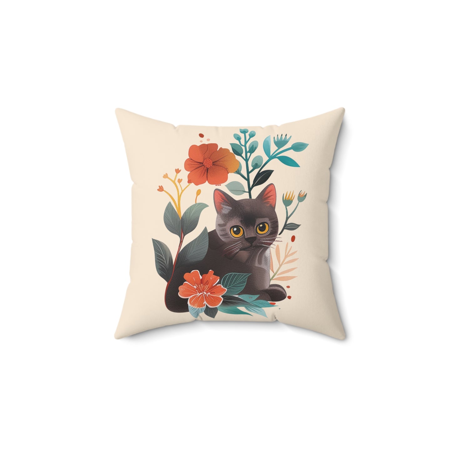 Cat Graphic Pillow | Spun Polyester Square Pillow | Sand | Furry Novation