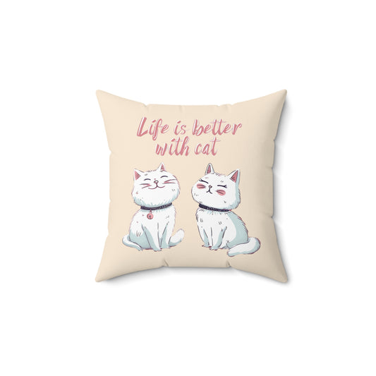 Cat Graphic Pillow | Spun Polyester Square Pillow | Sand | Furry Novation