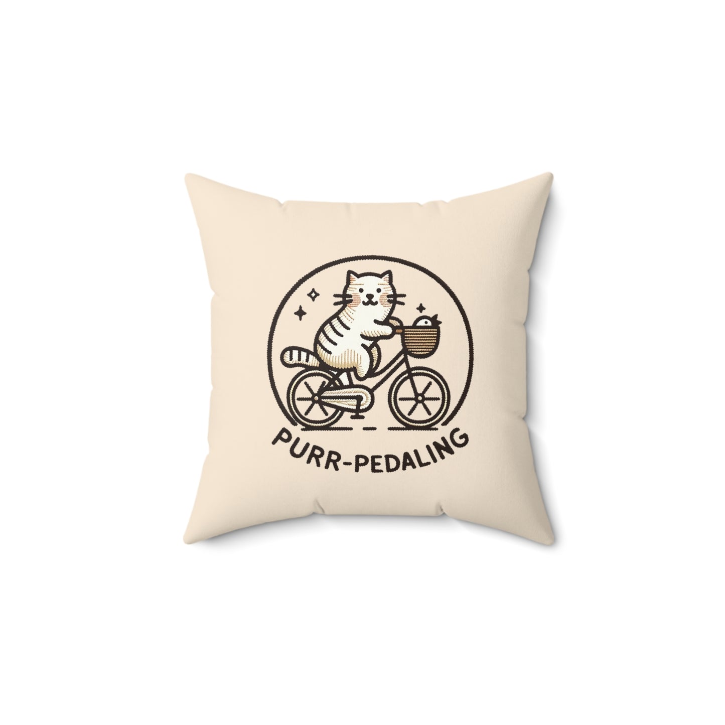 Purr Pedaling Pillow | Spun Polyester Square Pillow | Sand | Furry Novation