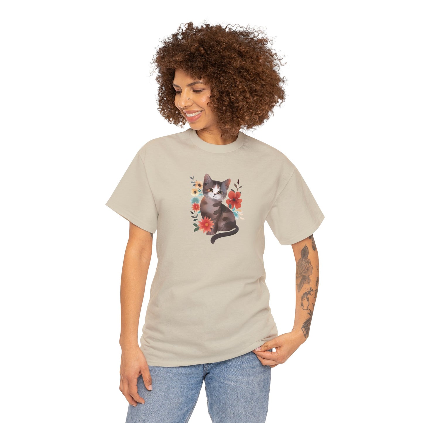 Cat With Flowers Cat T-shirt | Cat T-shirt | T-shirt | Furry Novation