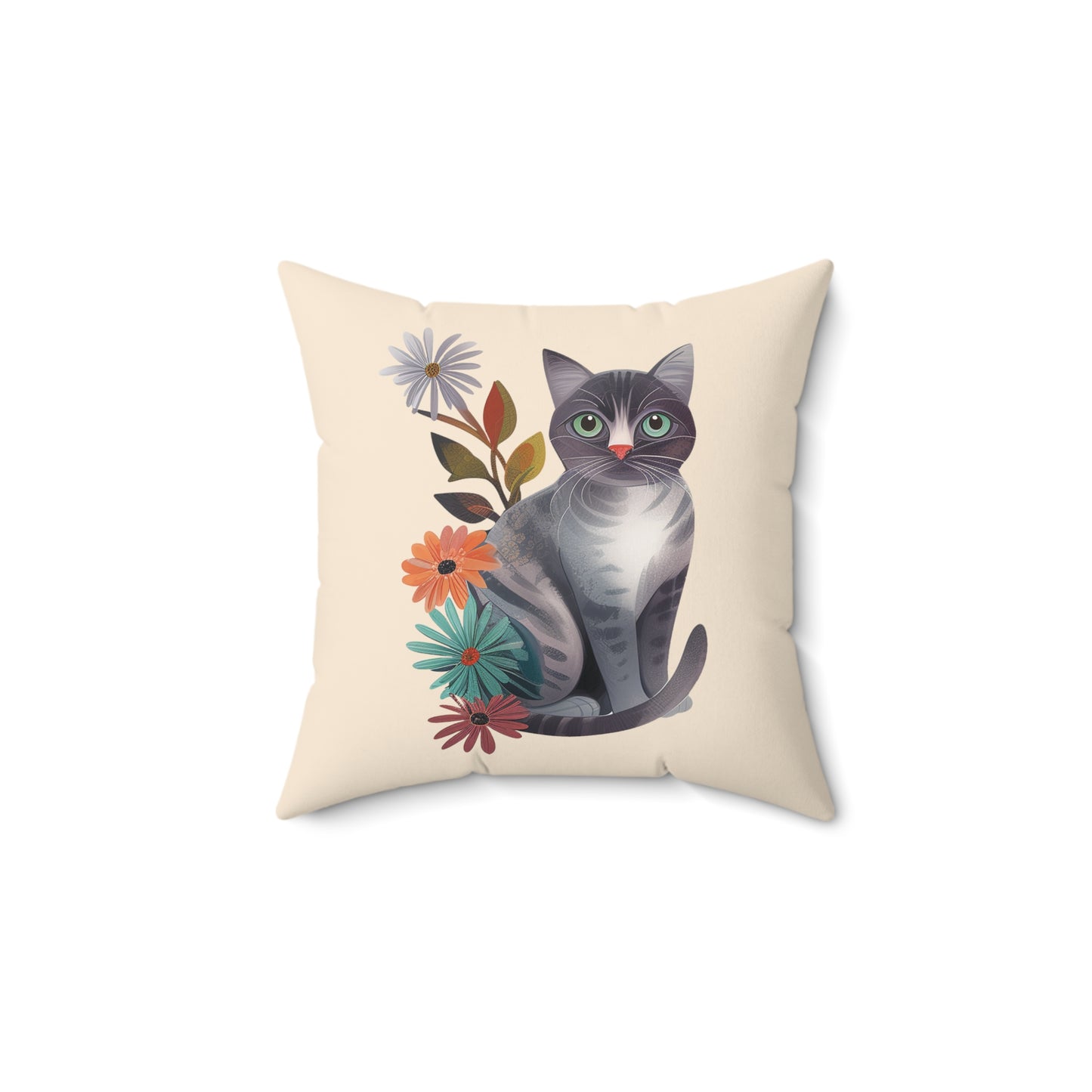 Cat Graphic Pillow | Spun Polyester Square Pillow | Sand | Furry Novation