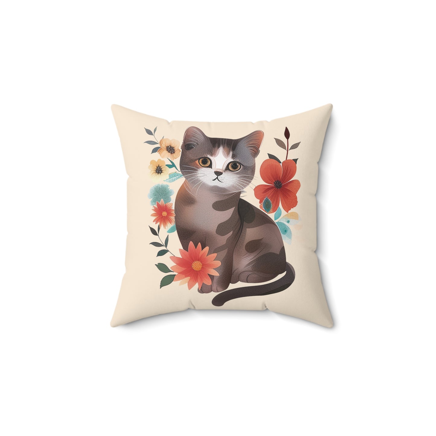 Cat Graphic Pillow | Spun Polyester Square Pillow | Sand | Furry Novation