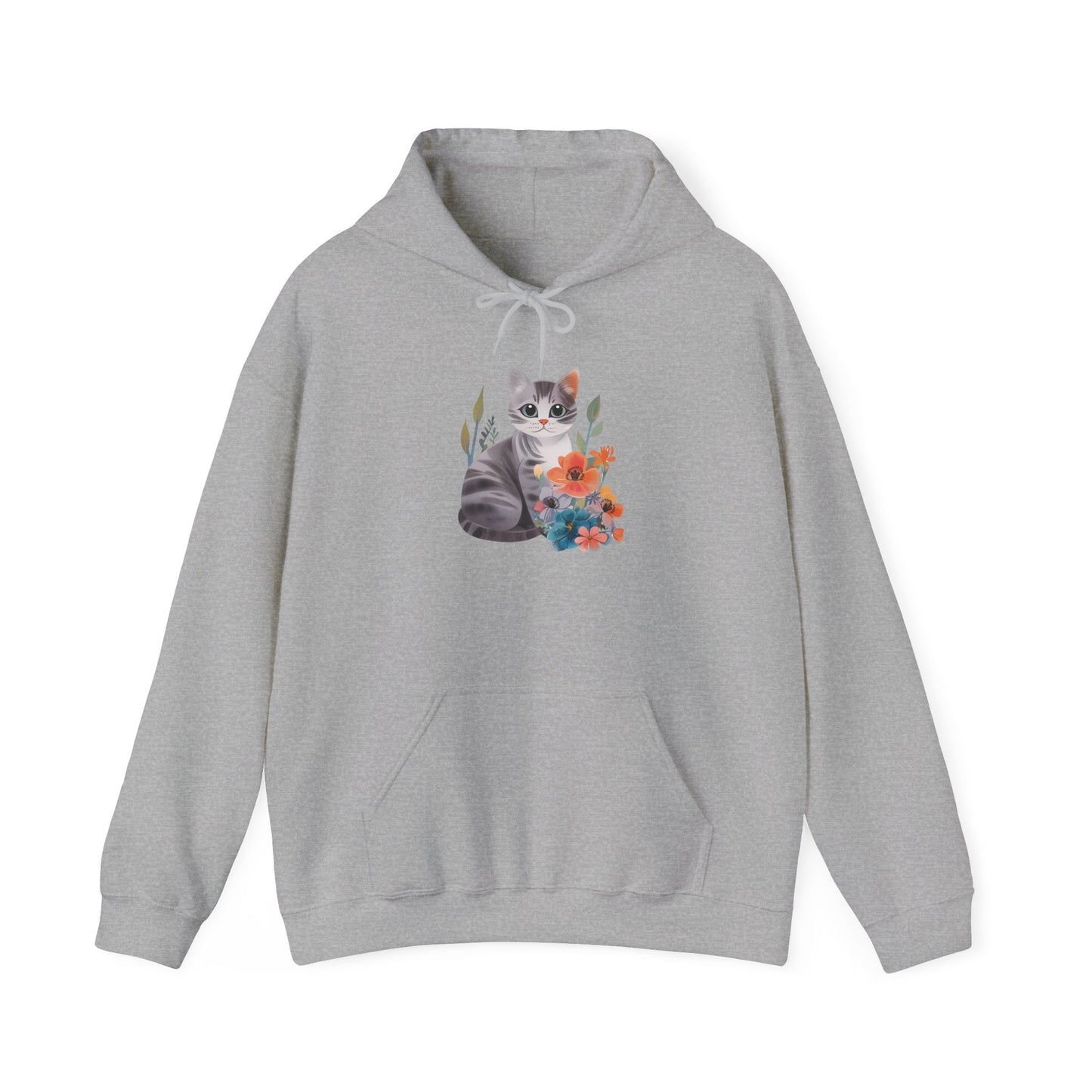 Flower With Grey Cat Hoodie | Cat Hoodie | Hoodie | Furry Novation