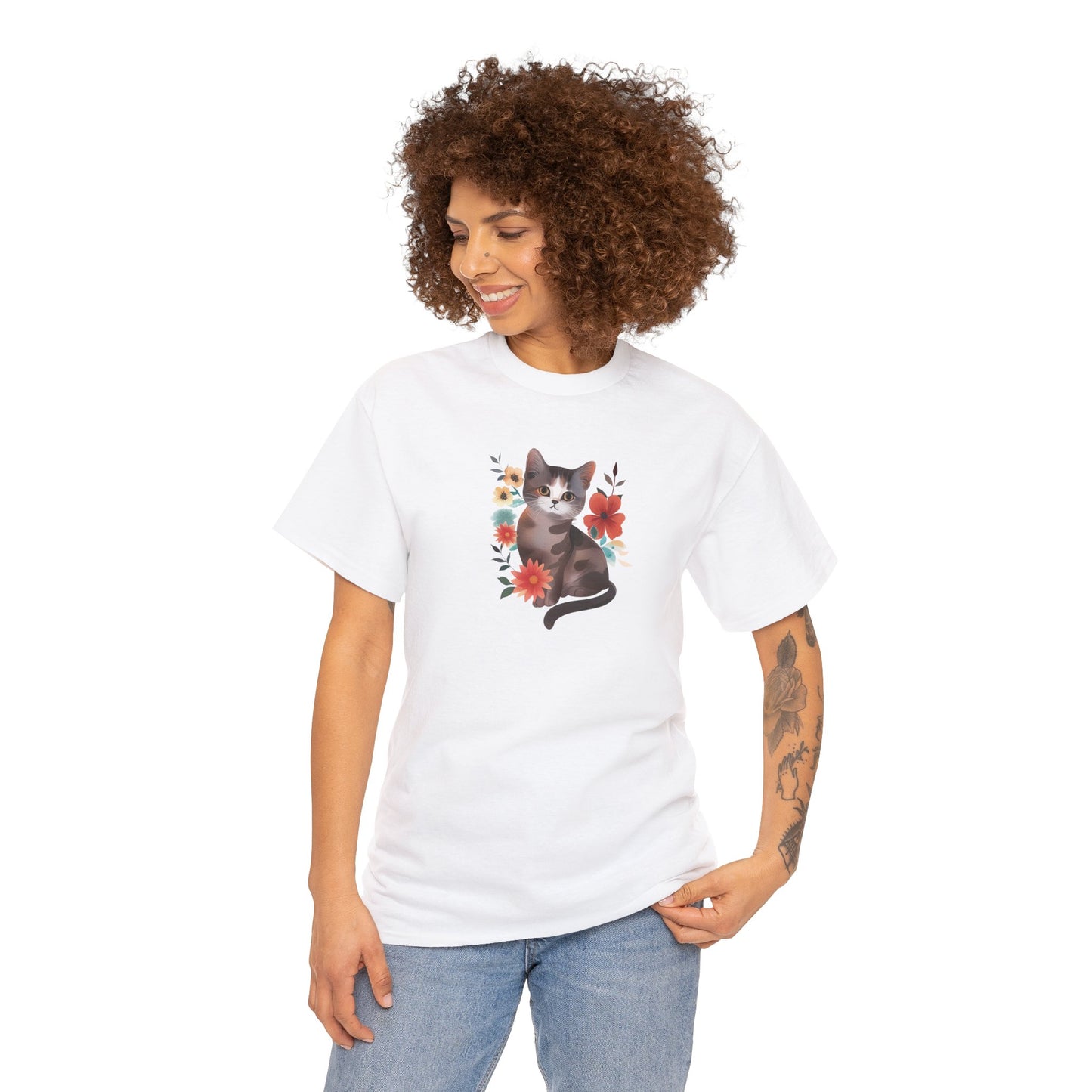 Cat With Flowers Cat T-shirt | Cat T-shirt | T-shirt | Furry Novation