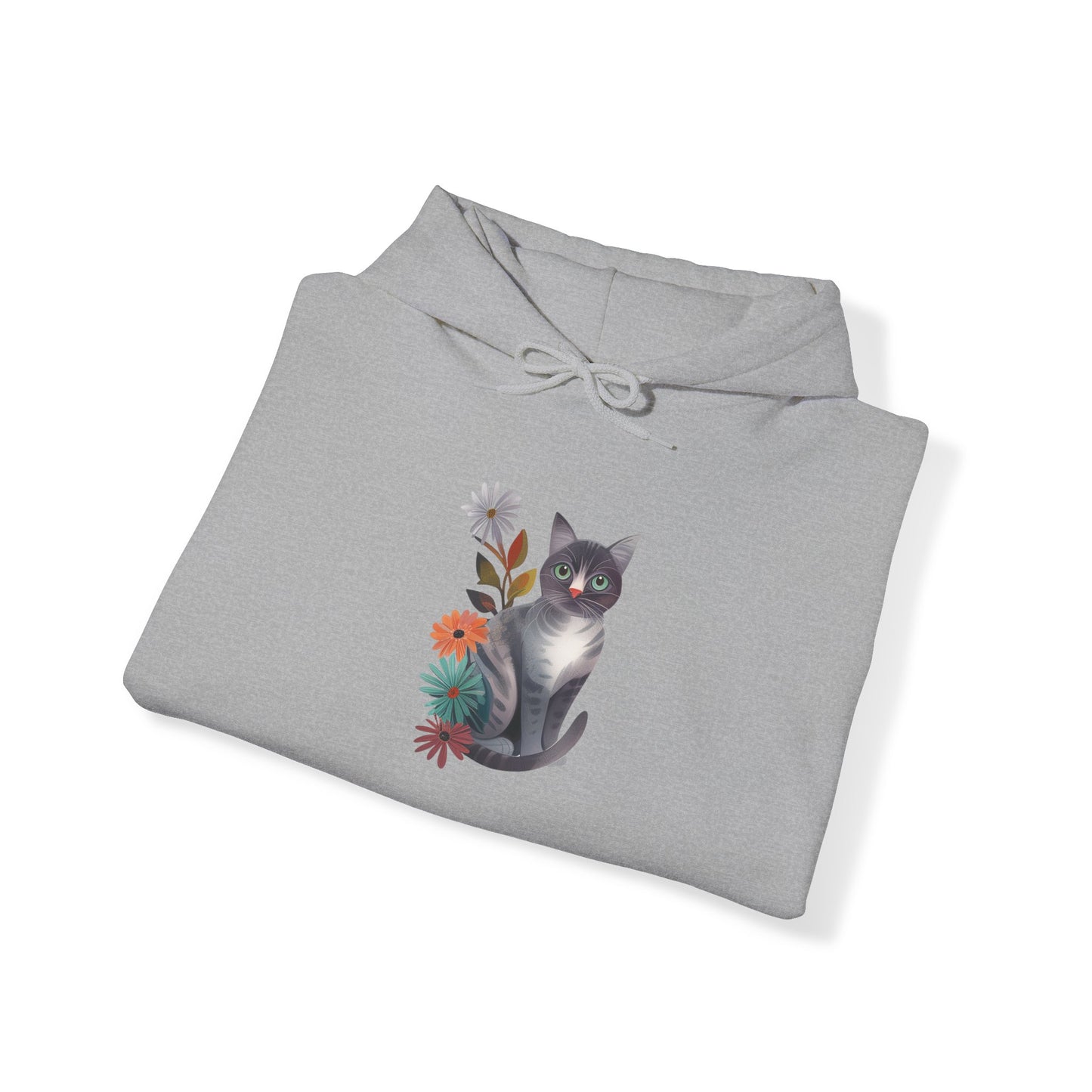 Flower With Grey Cat Hoodie | Cat Hoodie | Hoodie | Furry Novation