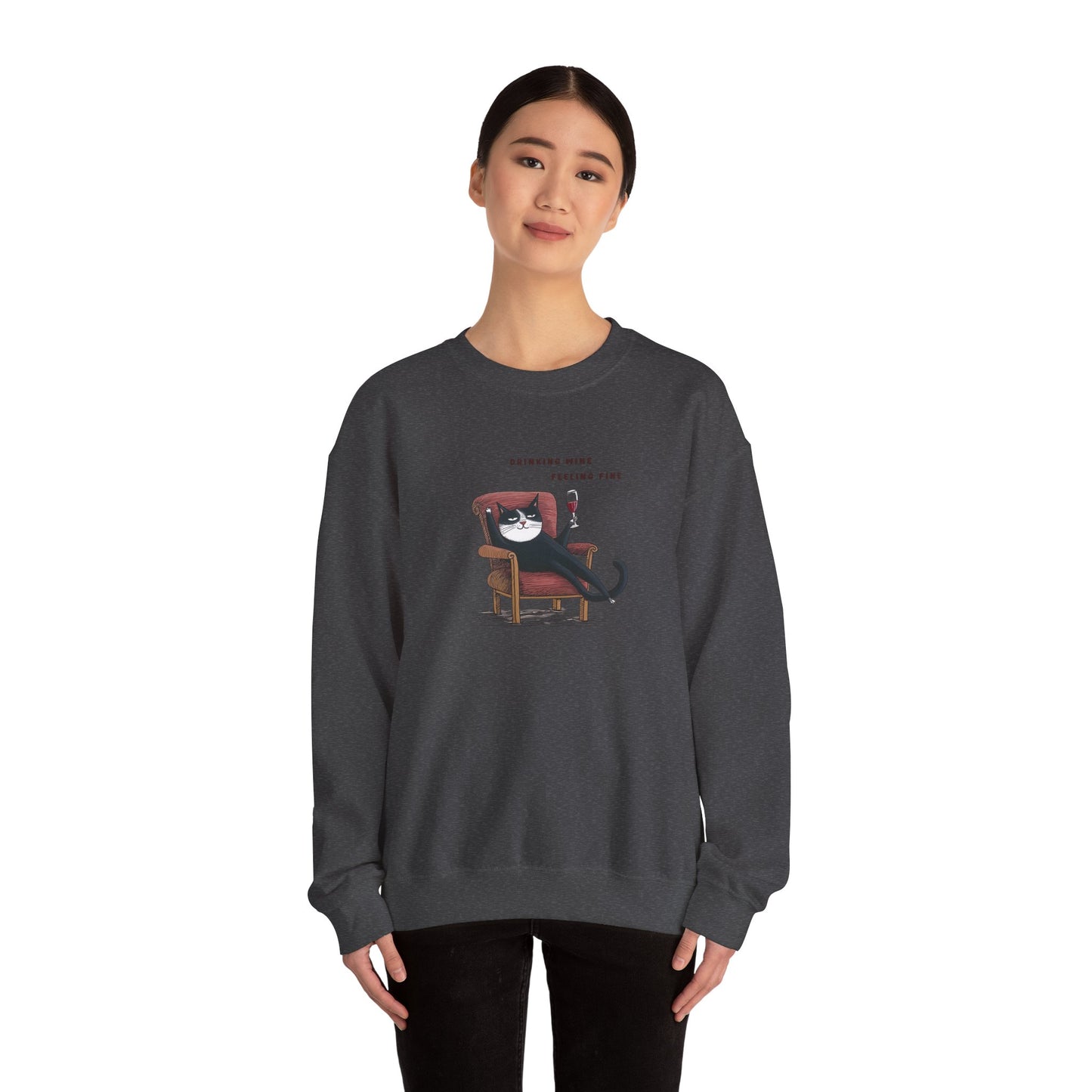 Cat Drinking Red Wine | Cat Sweatshirt | Sweatshirt | Furry Novation