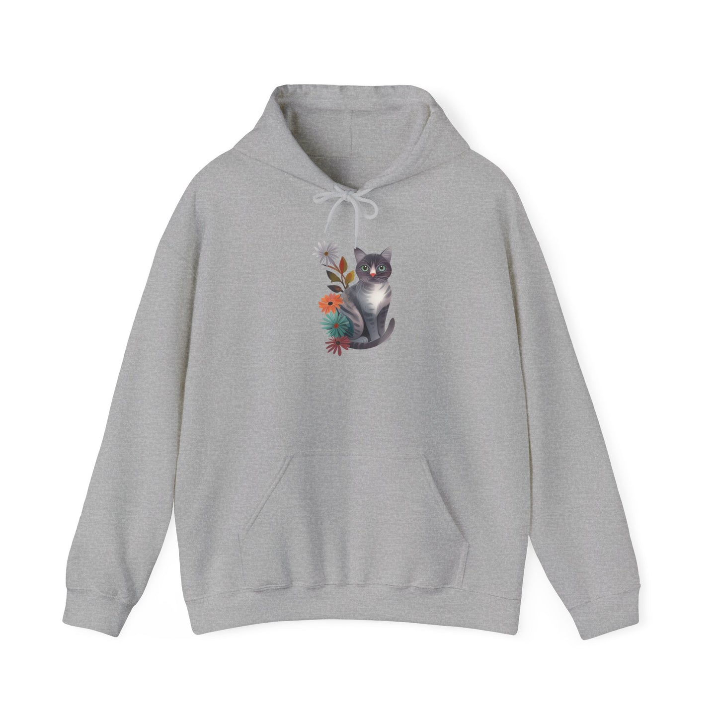 Flower With Grey Cat Hoodie | Cat Hoodie | Hoodie | Furry Novation