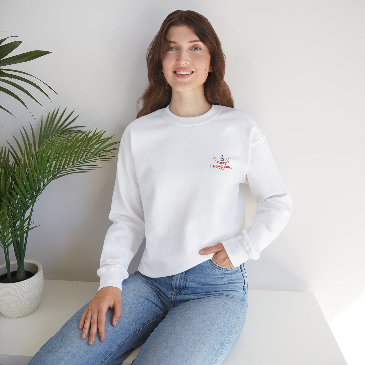 FurryNovation Brand Crewneck Sweatshirt-White