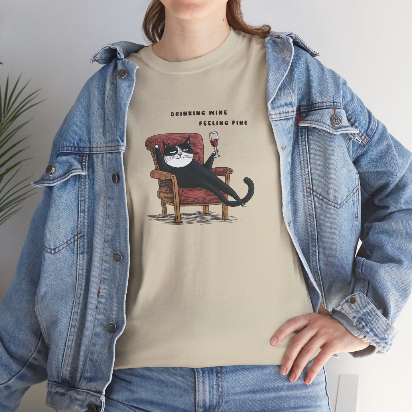 Drinking Wine Feeling Fine Cat T-shirt | Cat T-shirt |T-shirt | Furry Novation