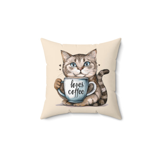 Cat Graphic Pillow | Spun Polyester Square Pillow | Sand | Furry Novation