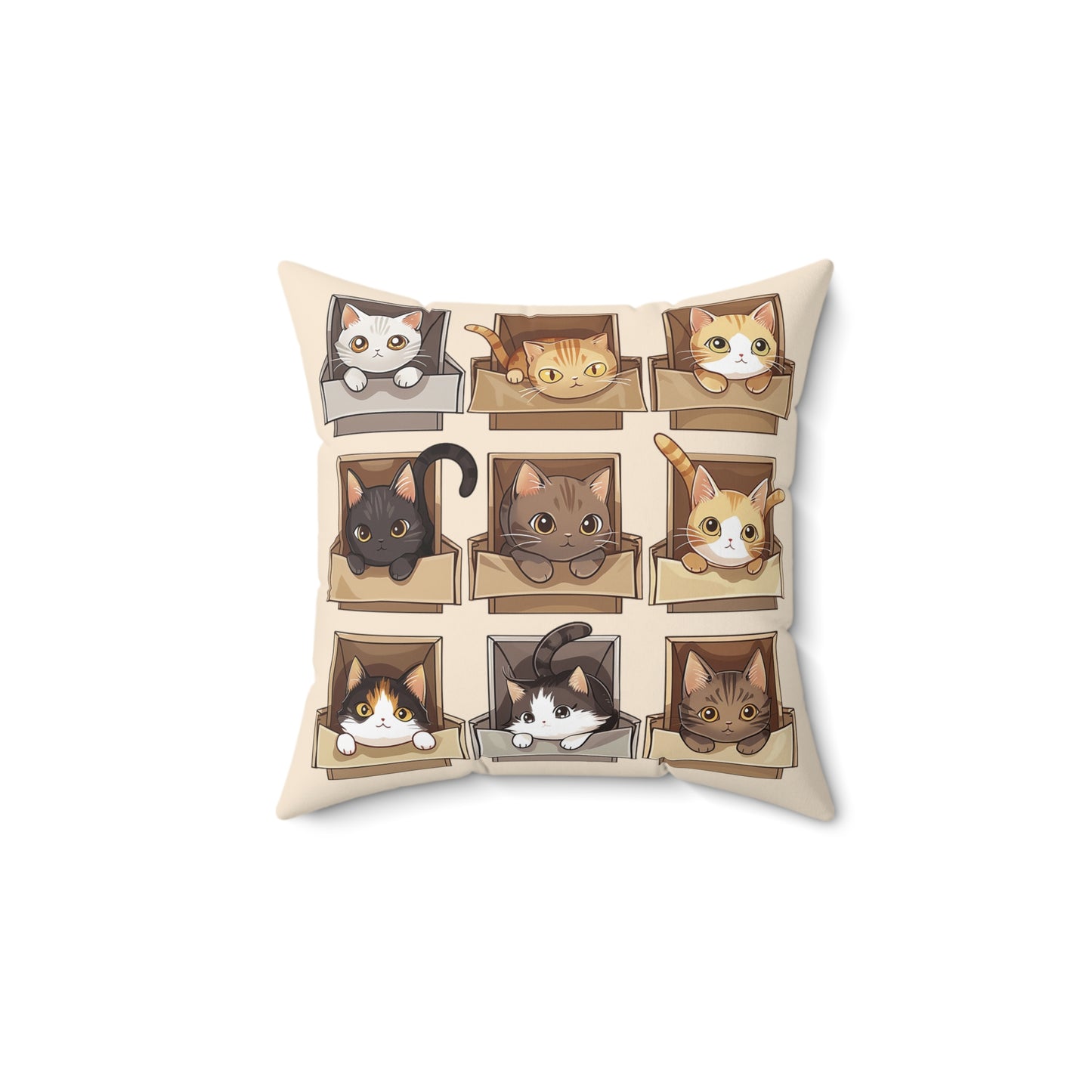 Cat in Boxes Pillow | Spun Polyester Square Pillow | Sand | Furry Novation