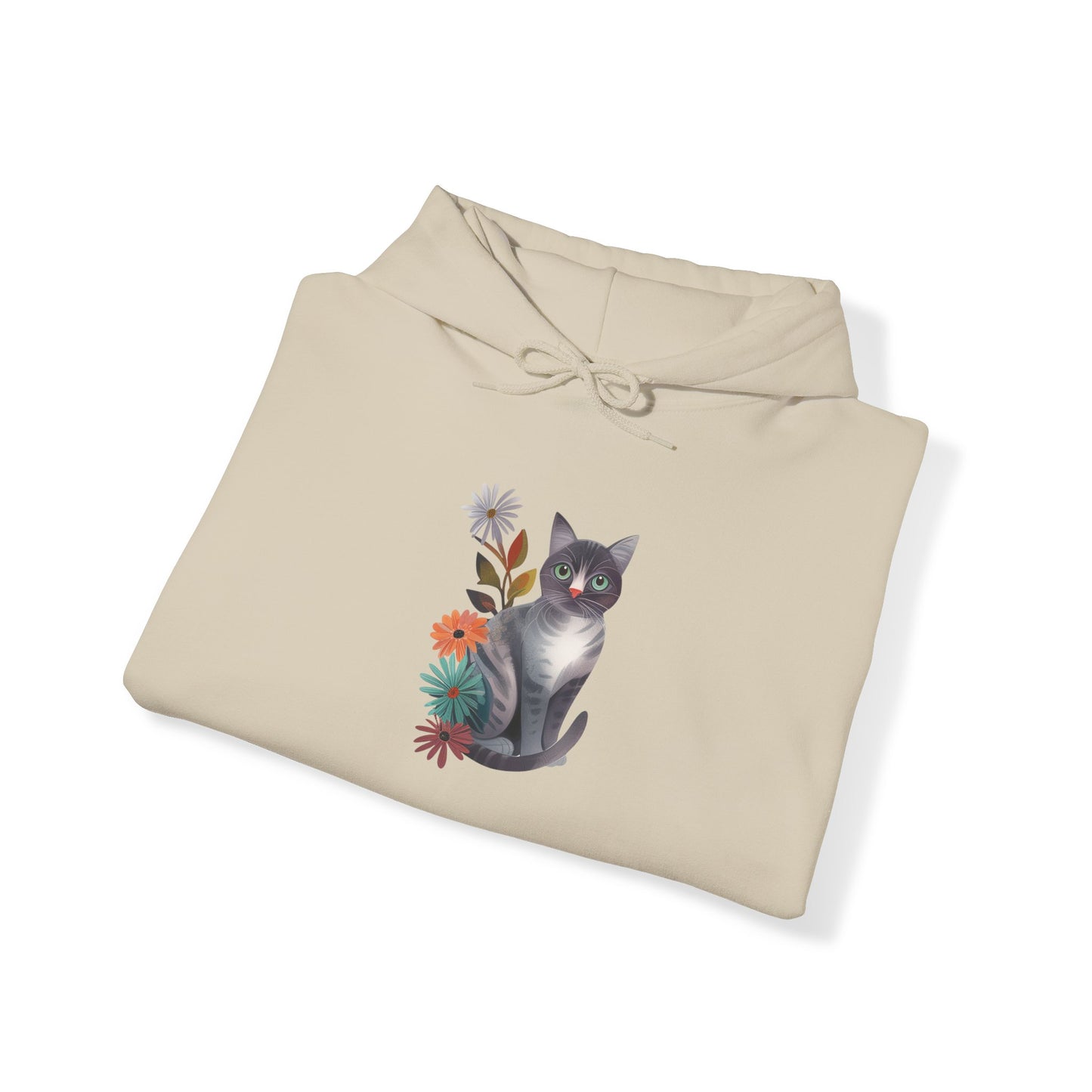 Flower With Grey Cat Hoodie | Cat Hoodie | Hoodie | Furry Novation