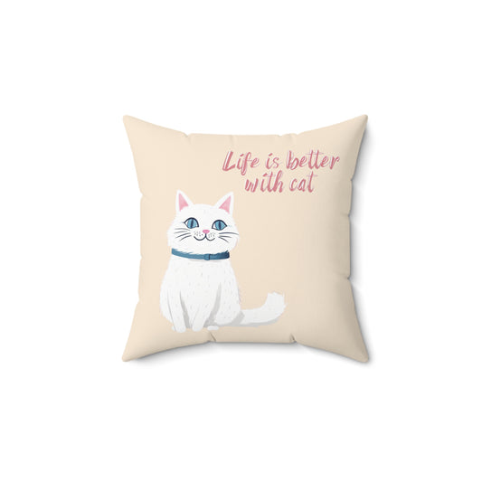 Cat Graphic Pillow | Spun Polyester Square Pillow | Sand | Furry Novation