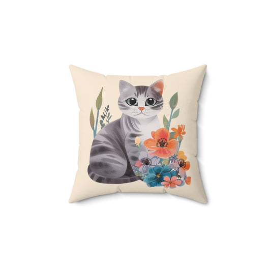 Cat Graphic Pillow | Spun Polyester Square Pillow | Sand | Furry Novation