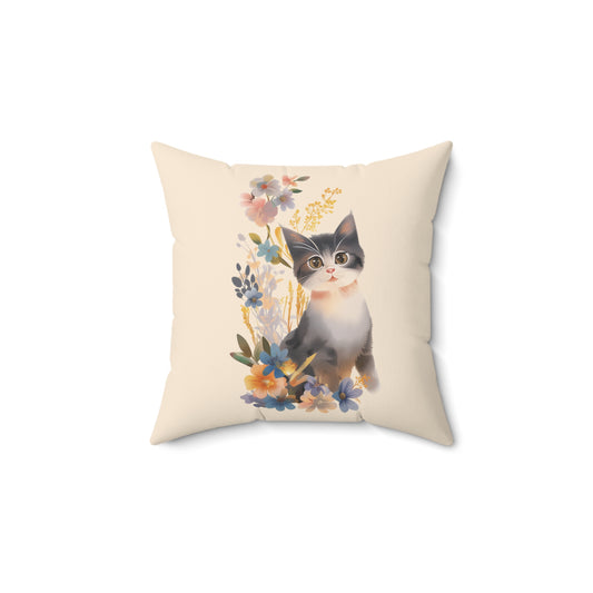 Cat Graphic Pillow | Spun Polyester Square Pillow | Sand | Furry Novation