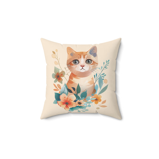 Cat Graphic Pillow | Spun Polyester Square Pillow | Sand | Furry Novation