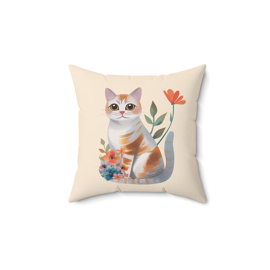 Cat Graphic Pillow| Spun Polyester Square Pillow | Sand | Furry Novation