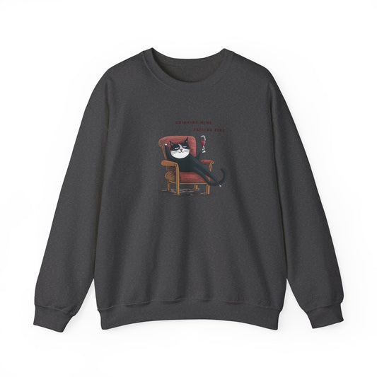 Cat Drinking Red Wine | Cat Sweatshirt | Sweatshirt | Furry Novation