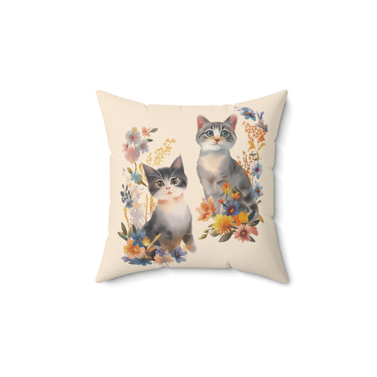 Cat Graphic Pillow | Spun Polyester Square Pillow | Sand | Furry Novation