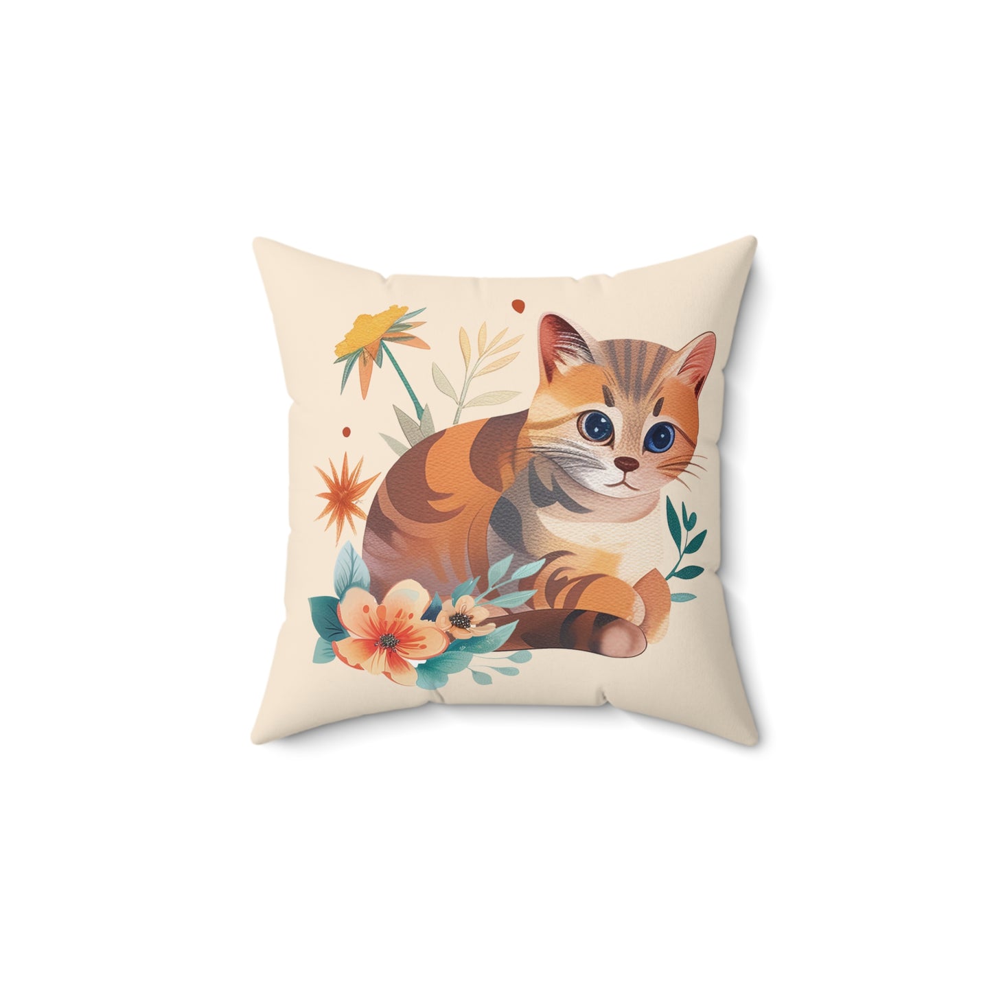 Cat Graphic Pillow | Spun Polyester Square Pillow | Sand | Furry Novation