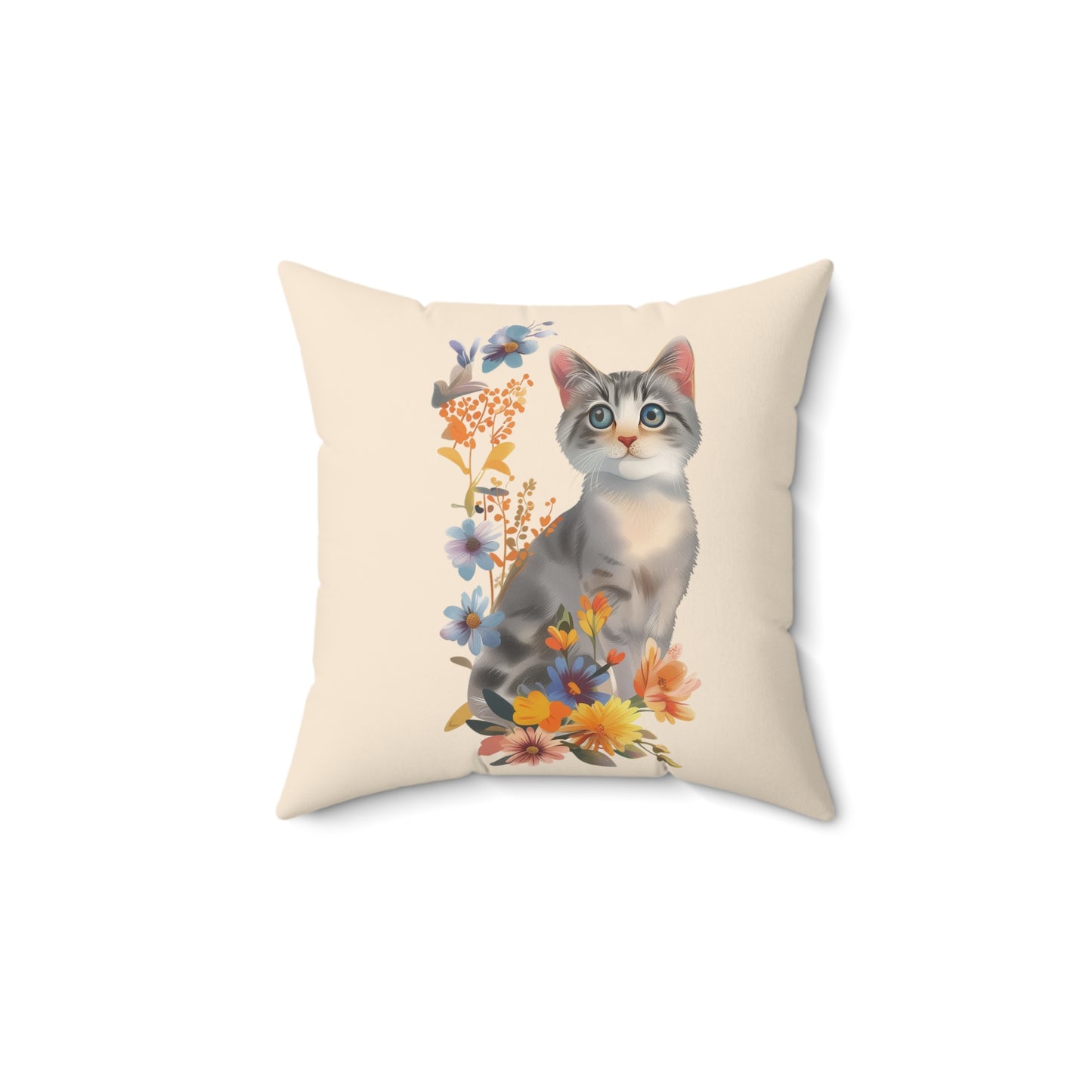 Cat Graphic Pillow | Spun Polyester Square Pillow | Sand | Furry Novation