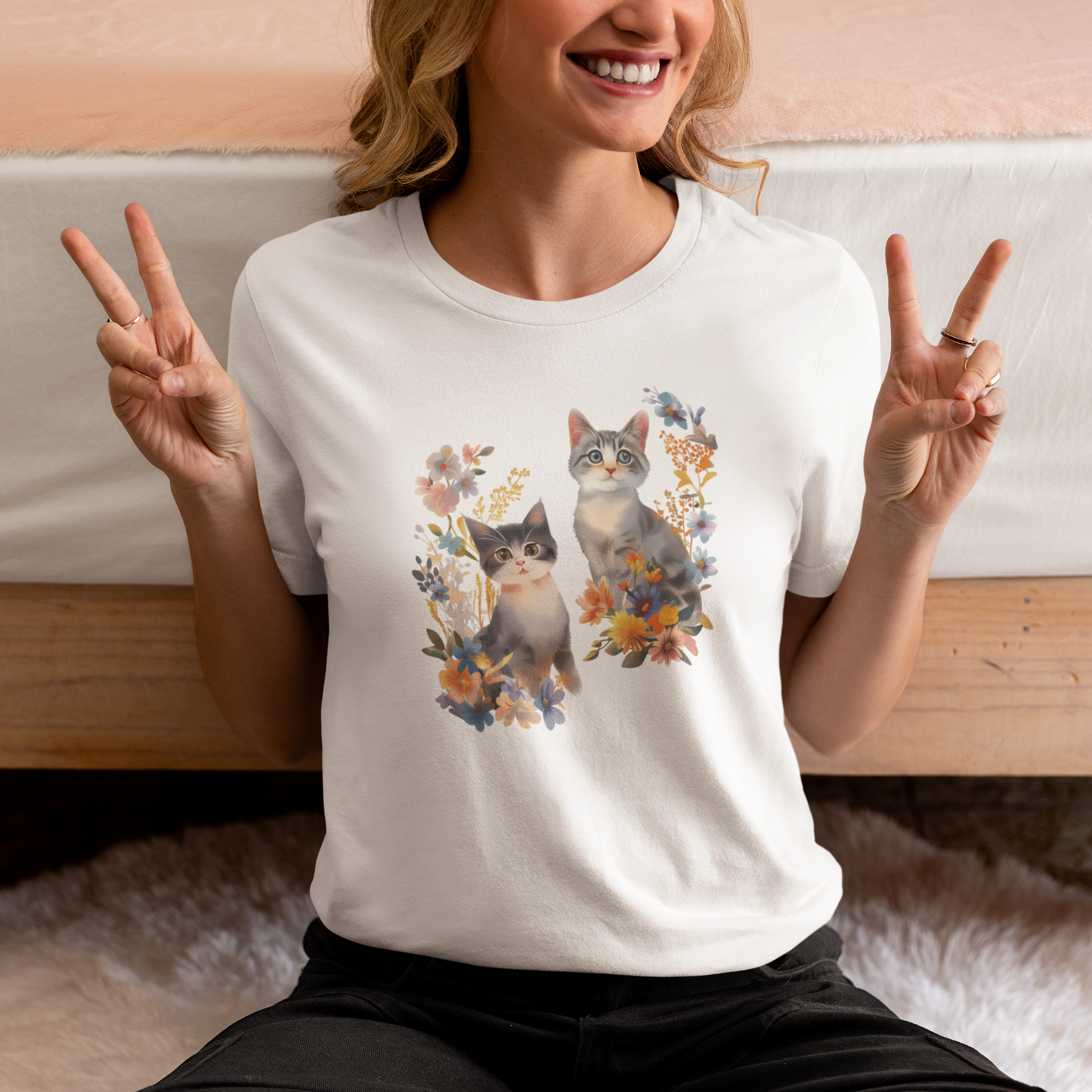 Cat With Flowers Cat T-shirt | Cat T-shirt | T-shirt | Furry Novation