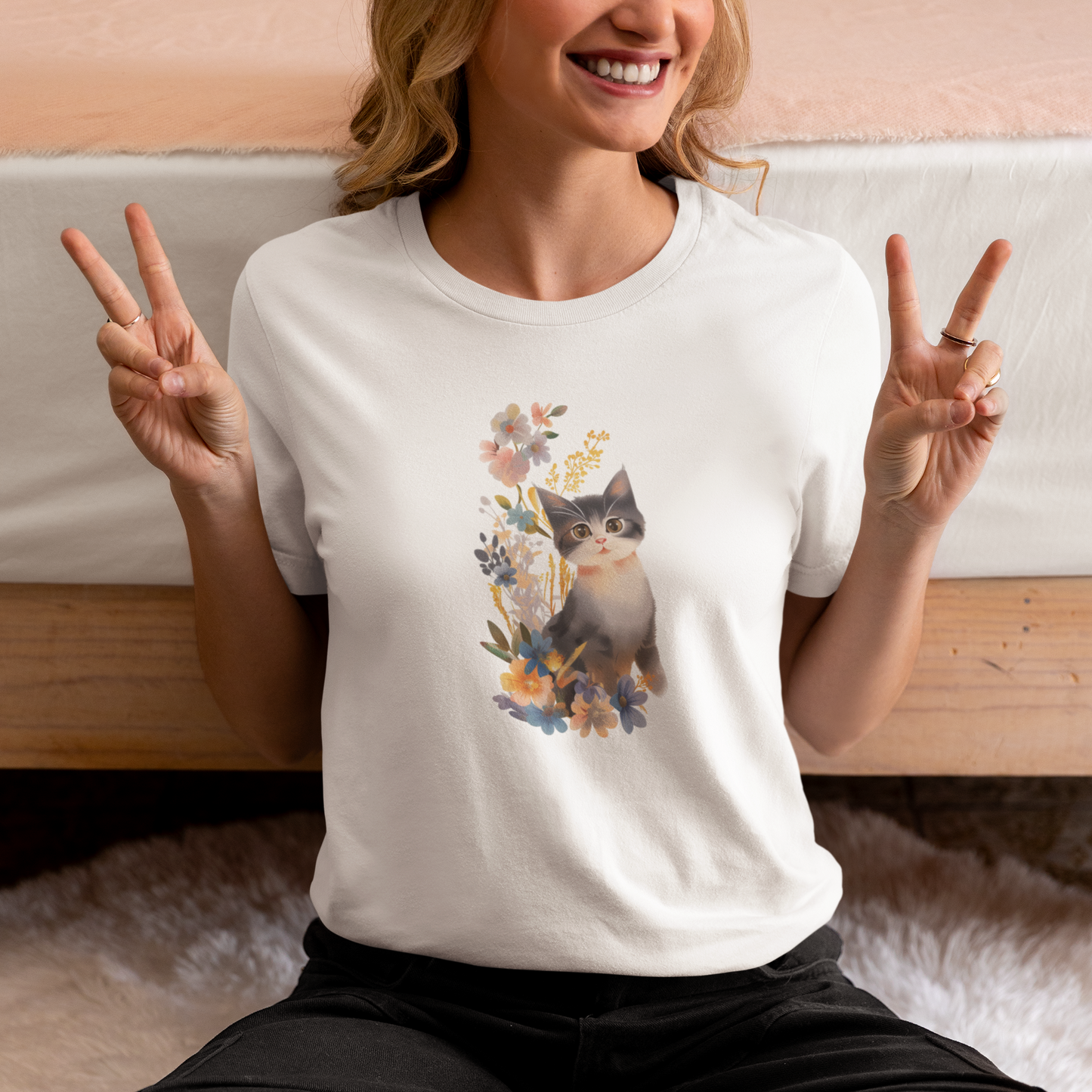 Cat With Flowers Cat T-shirt | Cat T-shirt | T-shirt | Furry Novation