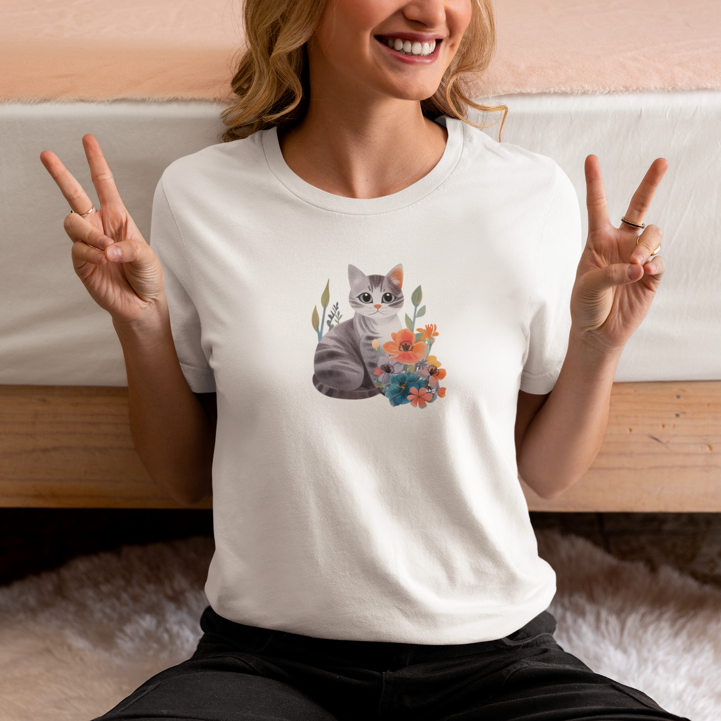 Cat With Flowers Cat T-shirt | Cat T-shirt | T-shirt | Furry Novation