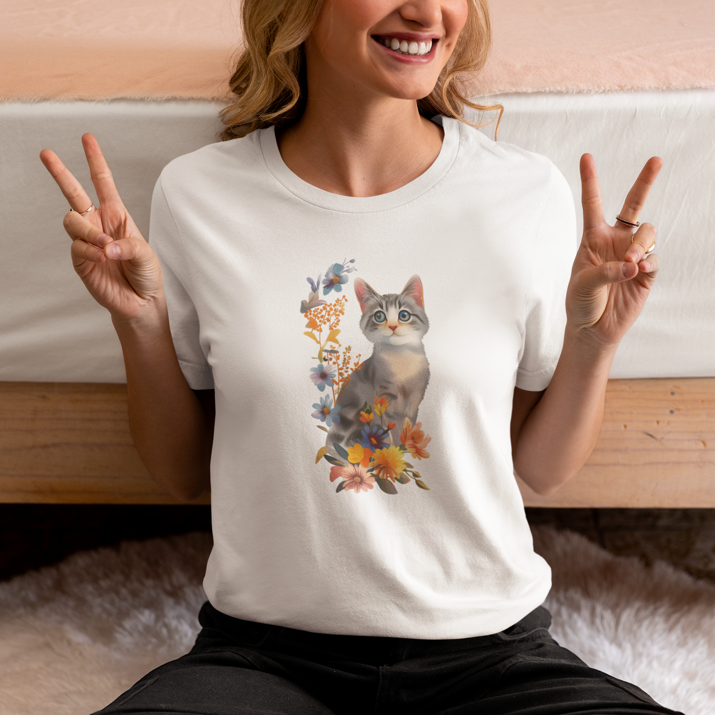 Cat With Flowers Cat T-shirt | Cat T-shirt | T-shirt | Furry Novation