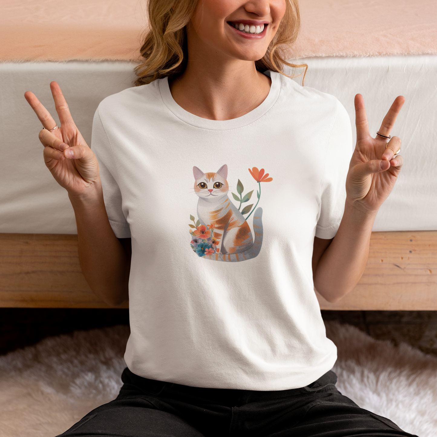 Cat With Flowers Cat T-shirt | Cat T-shirt | T-shirt | Furry Novation