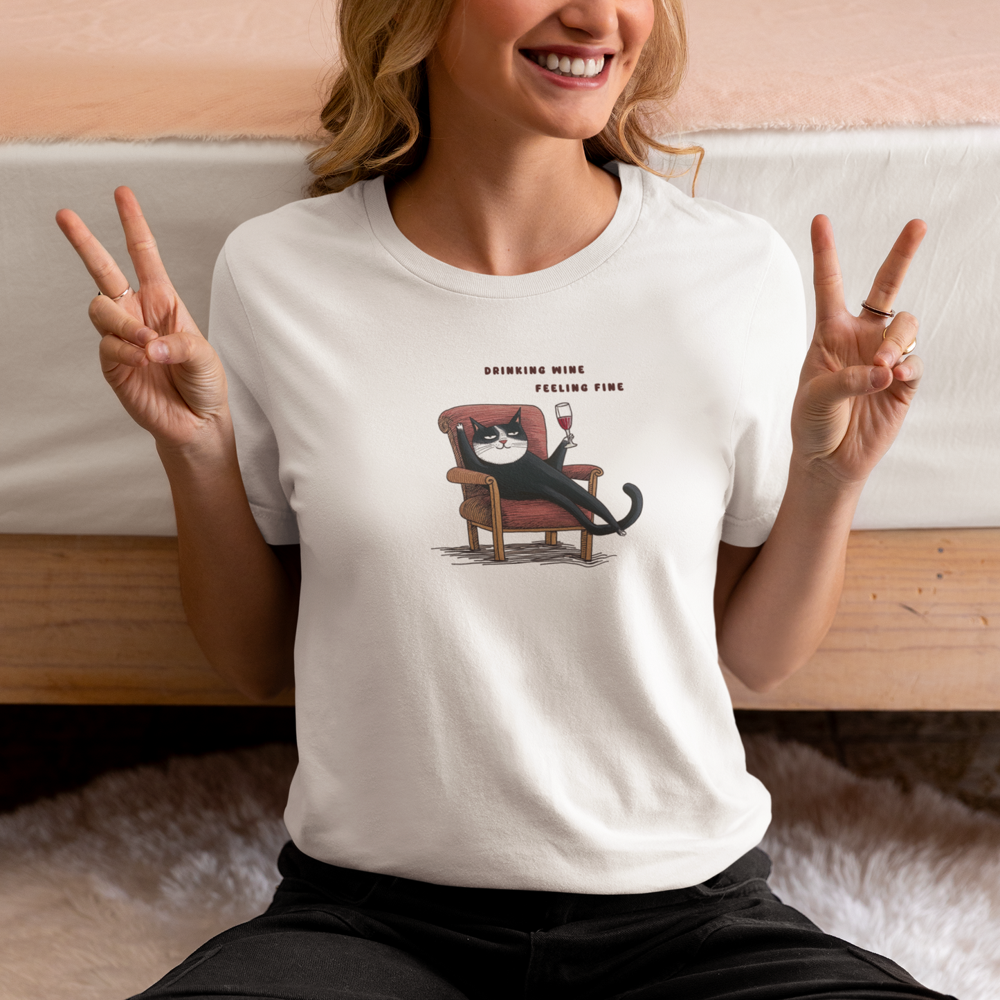 Drinking Wine Feeling Fine Cat T-shirt | Cat T-shirt |T-shirt | Furry Novation