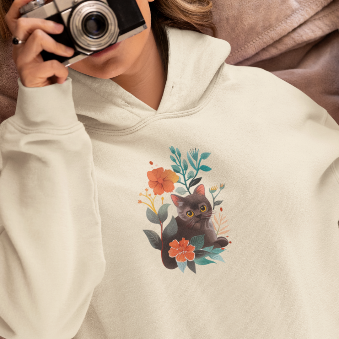 Flower With Cat Hoodie | Cat Hoodie | Hoodie | Furry Novation