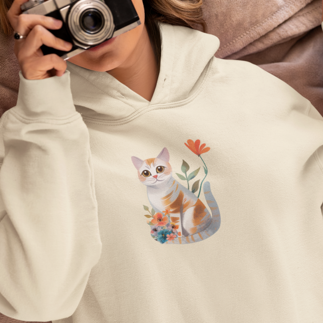 Flower With Orange Cat Hoodie | Cat Hoodie | Hoodie | Furry Novation