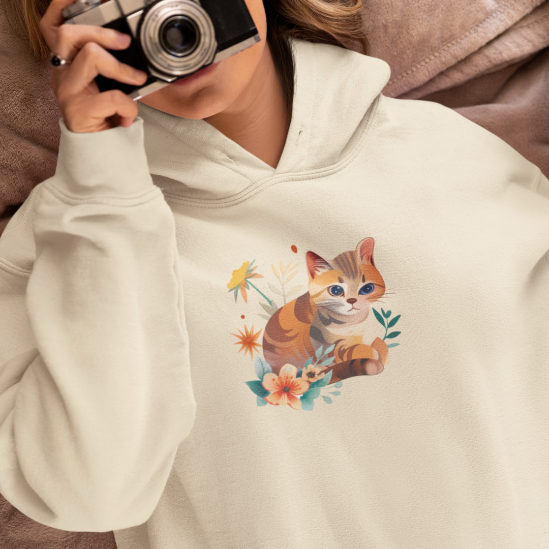 Flower With Cat Hoodie | Cat Hoodie | Hoodie | Furry Novation